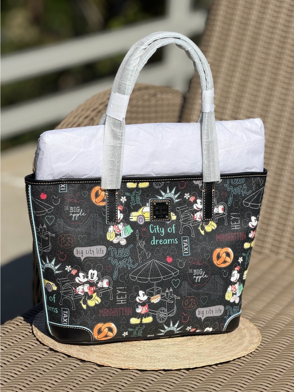Dooney & Bourke Black Mickey City of Dreams Tote with Multicolor Accents